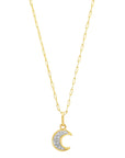 A solid 14k gold chain necklace with a crescent moon pendant adorned with small diamonds.