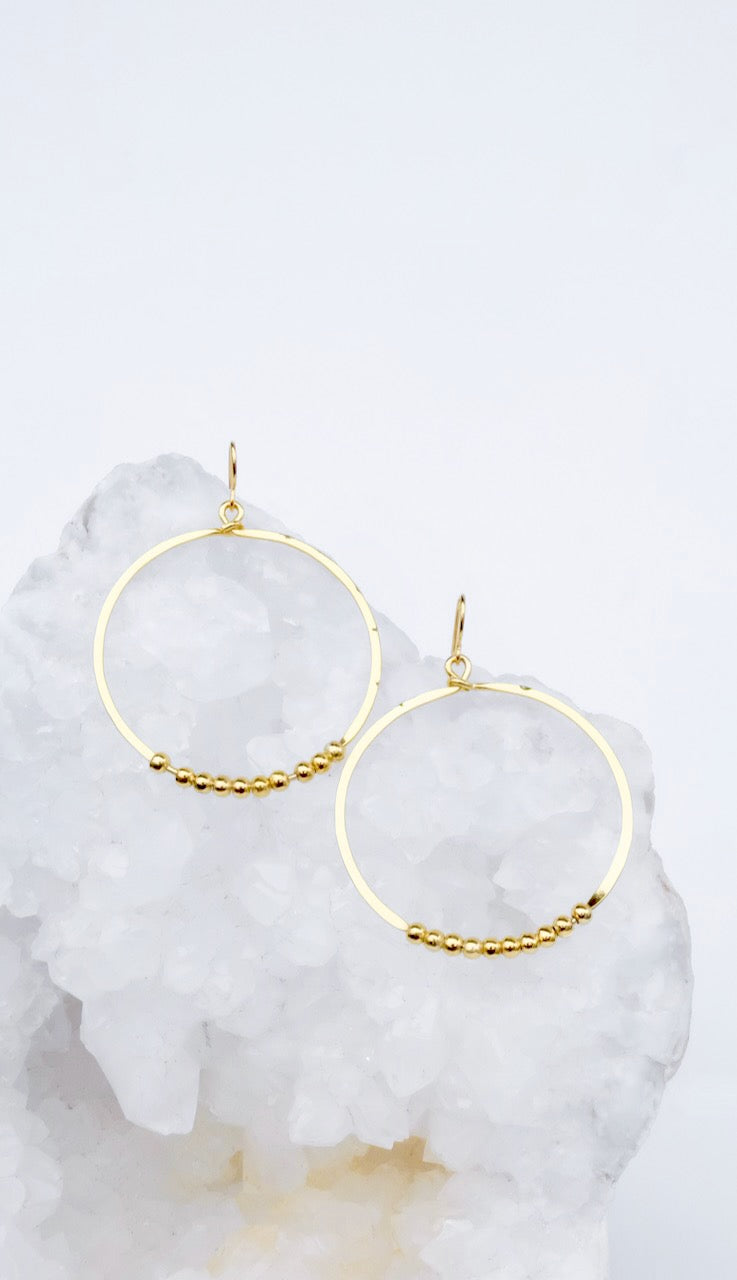 Dangling Hoops with Golden Beads
