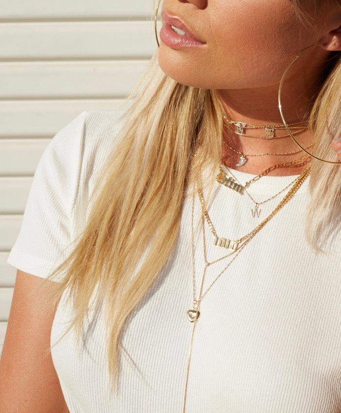 Diamond Letter Initial Necklace &amp; 14k Paperclip Chain