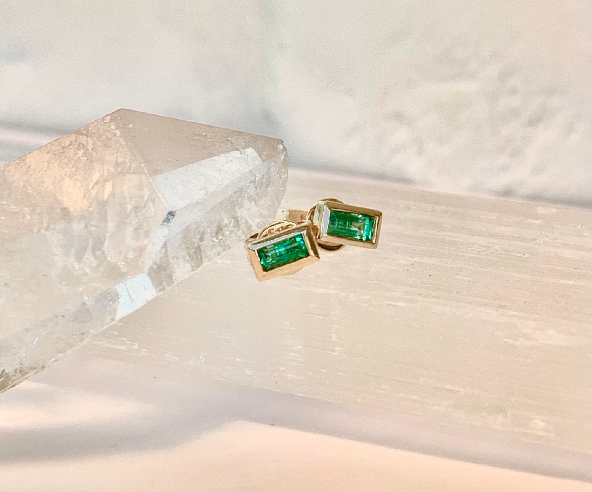 Emerald Baguette Studs