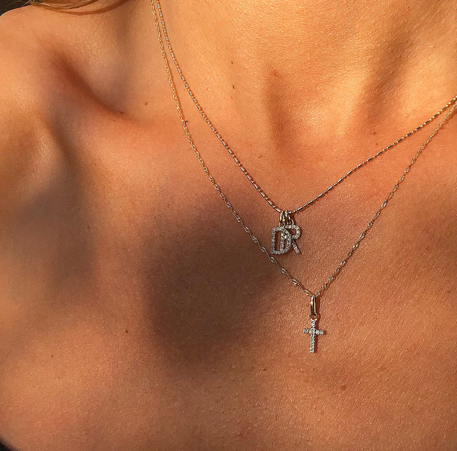 Diamond Letter Initial Necklace & 14k Paperclip Chain