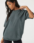 Oversized Crew Tee w/ Logo - Evergreen Cotton