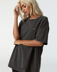 Oversized Crew Tee w/ Logo - Washed Black Cotton