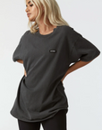 Oversized Crew Tee w/ Logo - Washed Black Cotton