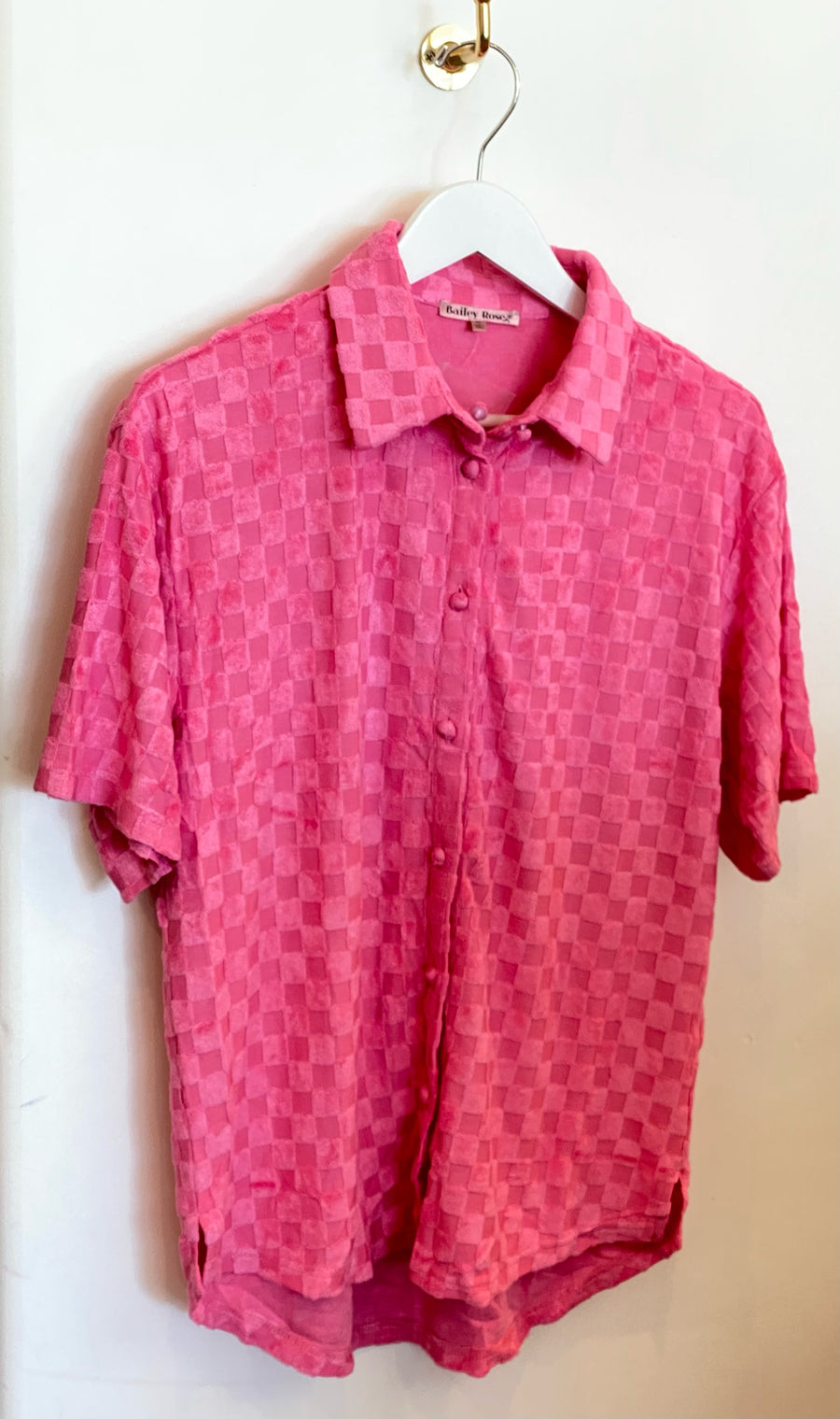Checkered Terry Button Down - Pink