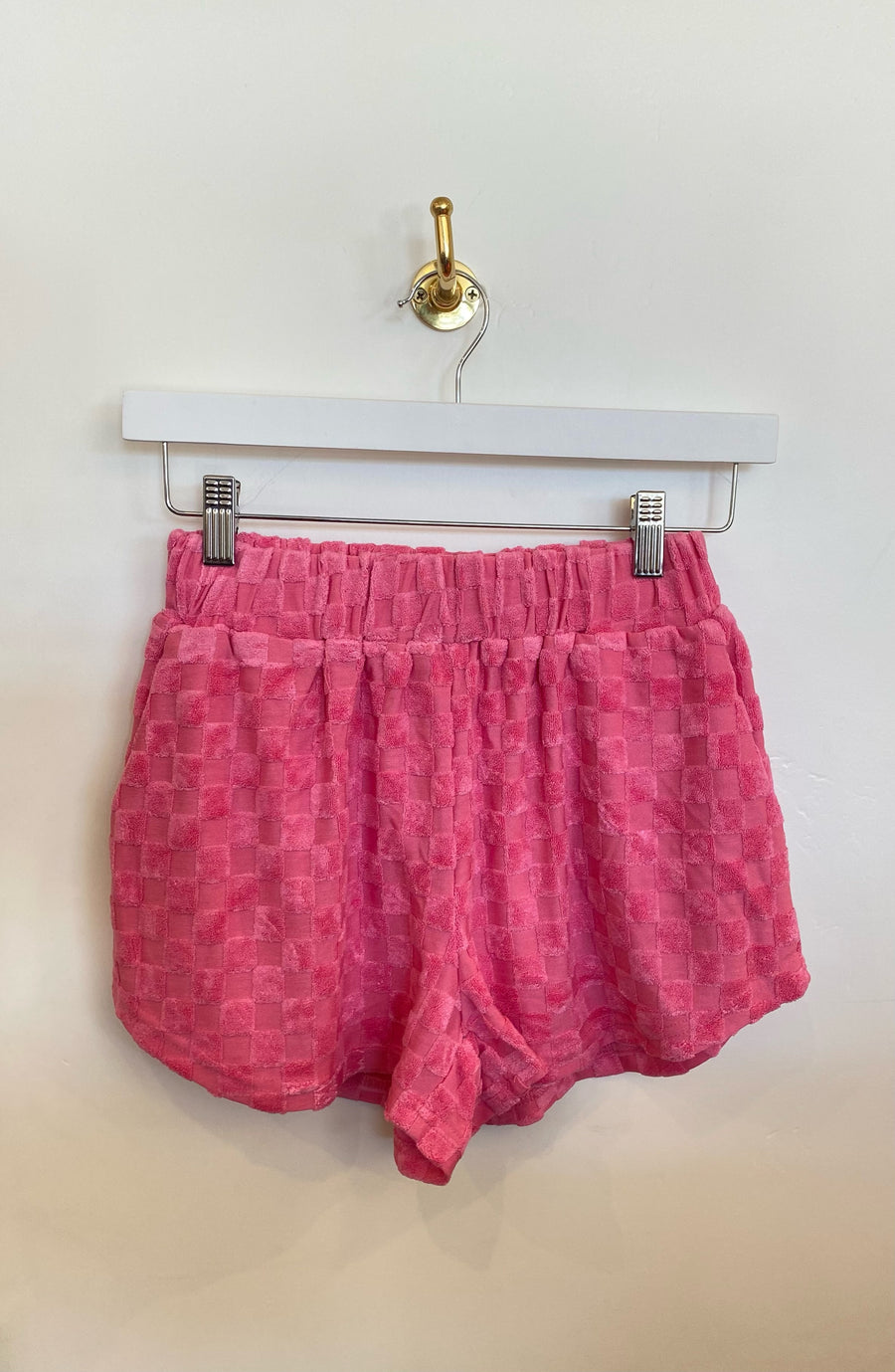 Checkered Terry Lounge Short - Pink