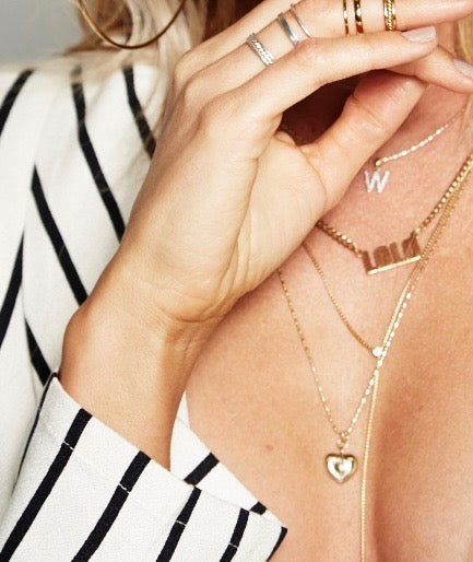 Diamond Letter Initial Necklace &amp; 14k Paperclip Chain